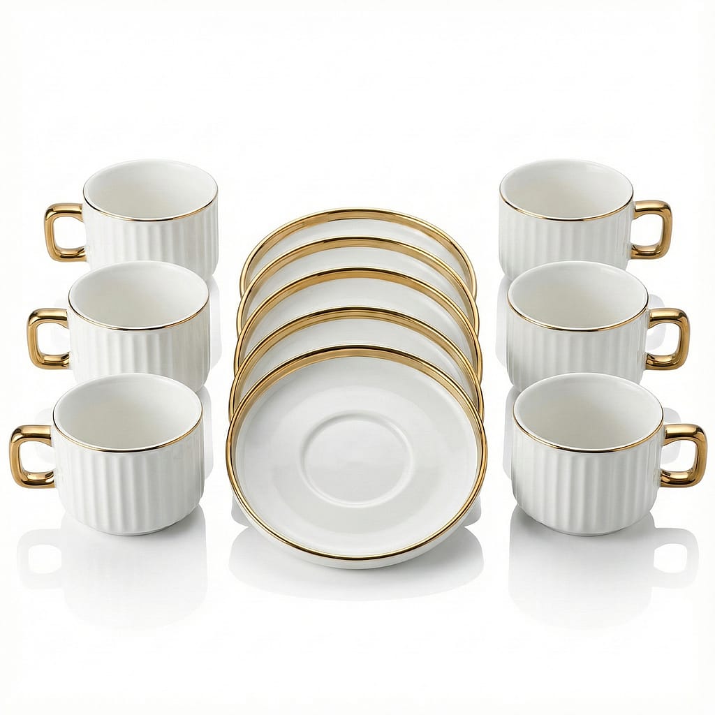 ensemble tasses porcelaine blanc et or 12 pcs