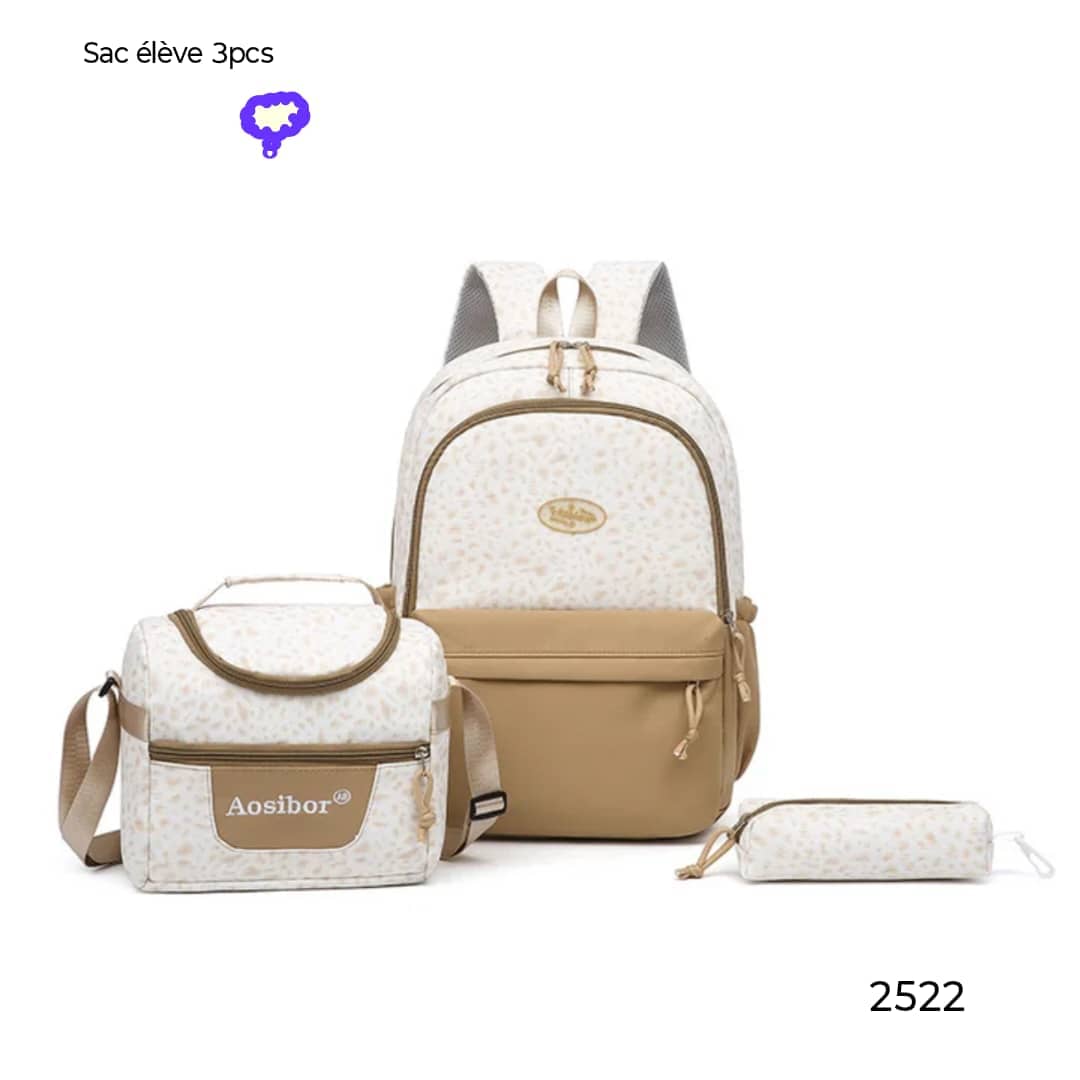 sac à dos adulte 3pcs gris- marron