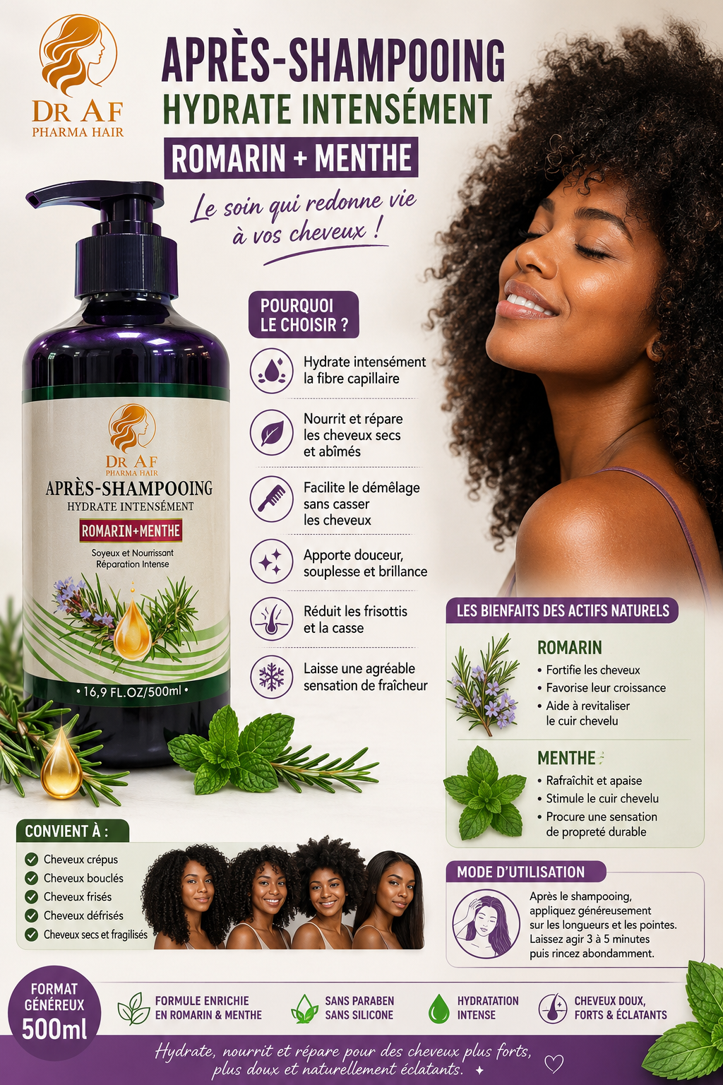 APRÈS SHAMPOOING ROMARIN+MENTHE 500ml